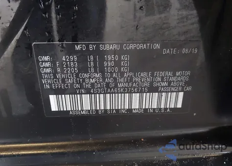 2019 Subaru Impreza 2.0I из США, поврежденный, VIN 4S3GTAA65K3756715